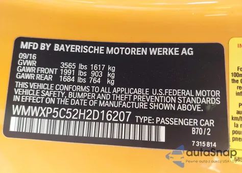 2017 Mini Hardtop Cooper из США, поврежденный, VIN WMWXP5C52H2D16207